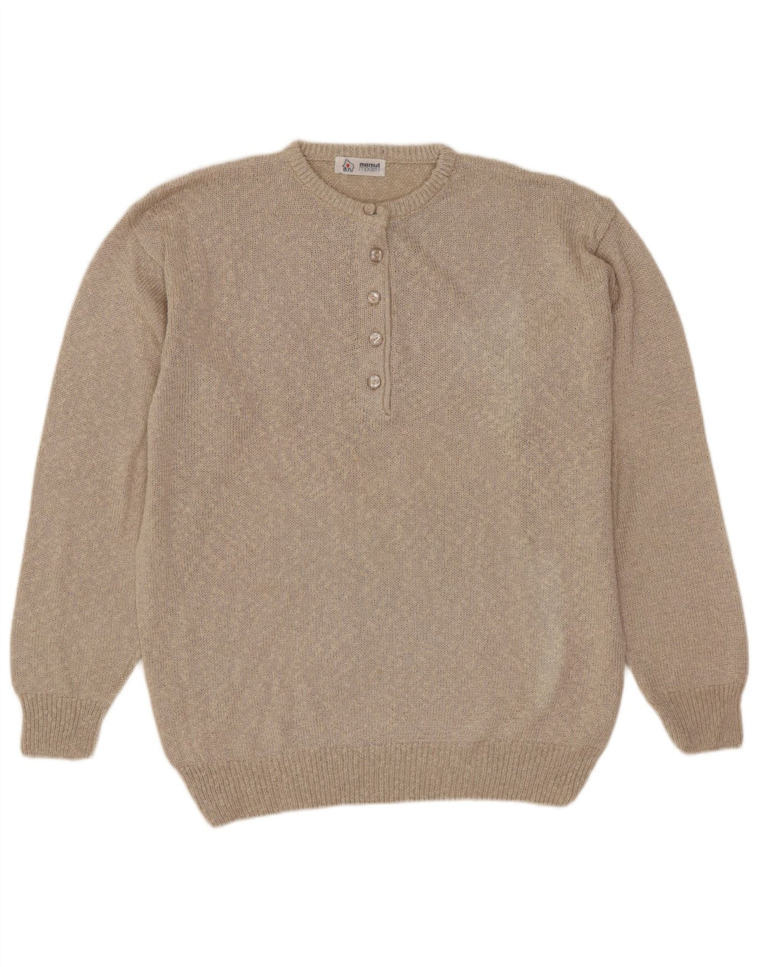 Mamut Moden Dame Button Neck Jumper Sweater EU 42 Large Beige Viscose