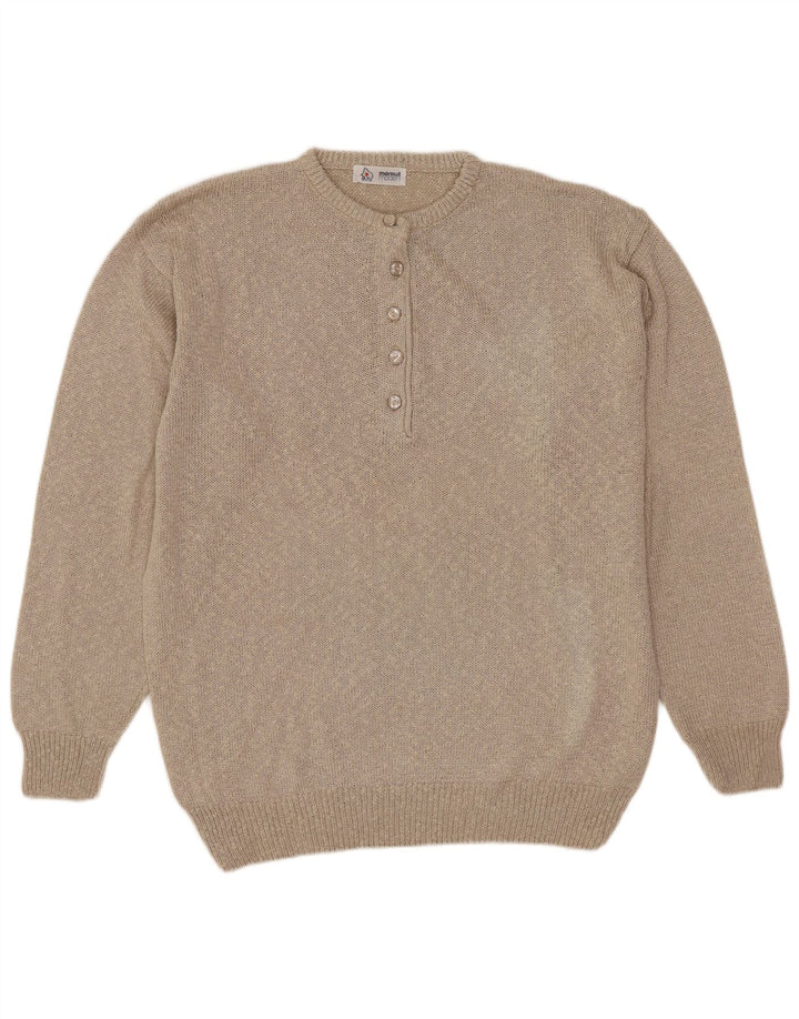 Mamut Moden Dame Button Neck Jumper Sweater EU 42 Large Beige Viscose