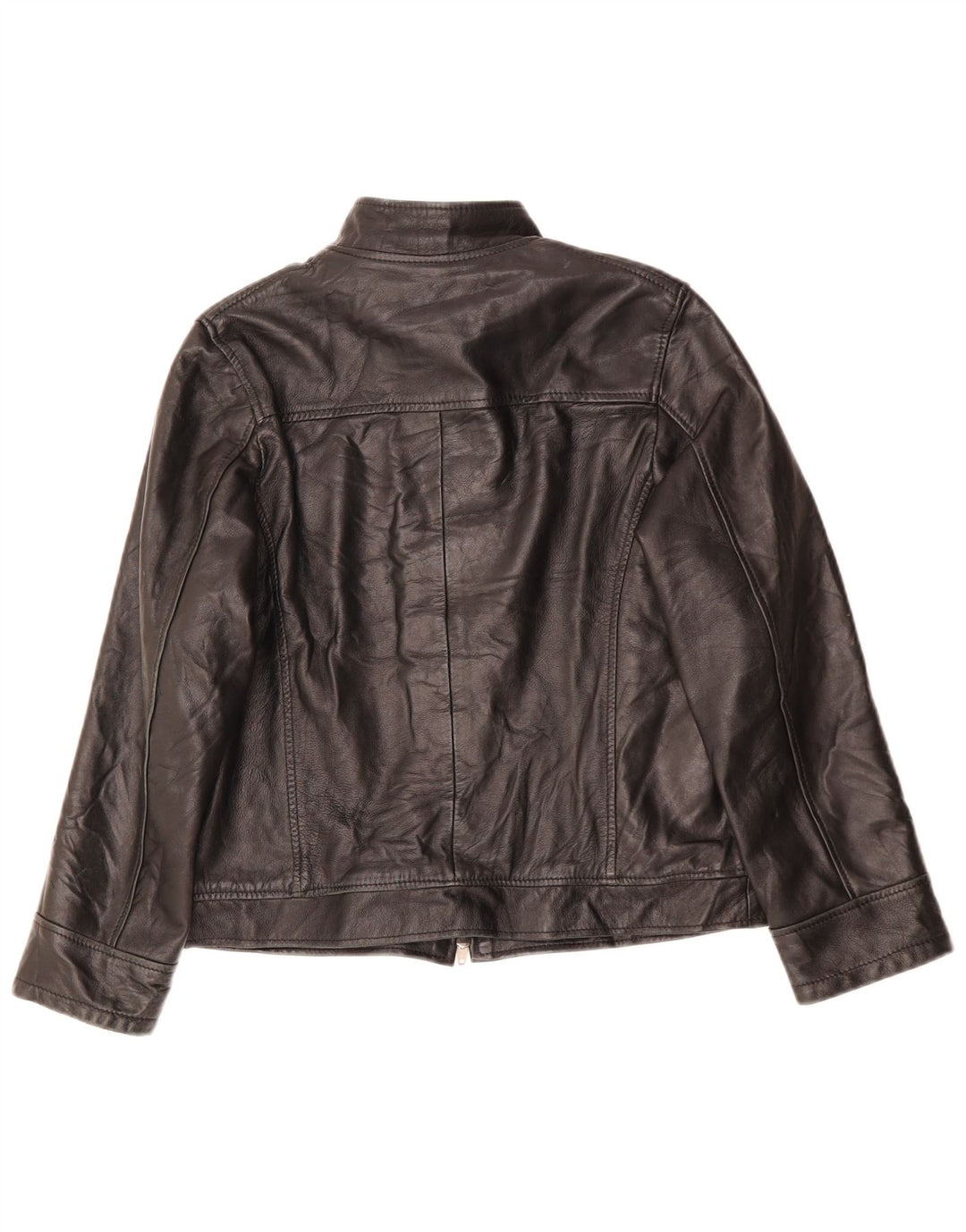 VINTAGE Dame Loose Fit Læderjakke UK 6 XS Sort Læder