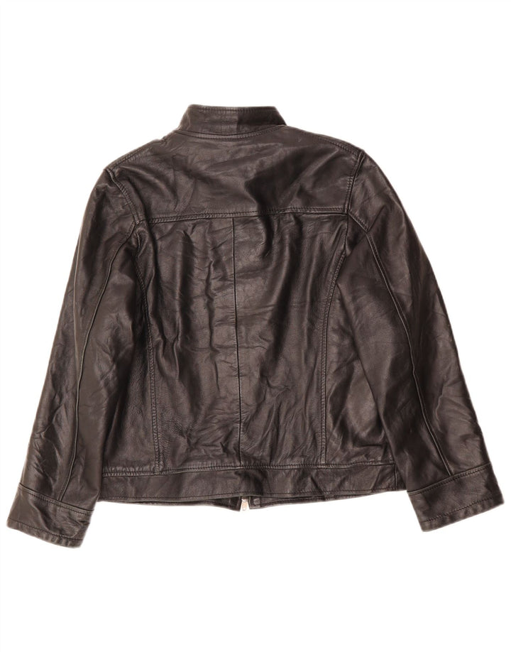 VINTAGE Dame Loose Fit Læderjakke UK 6 XS Sort Læder