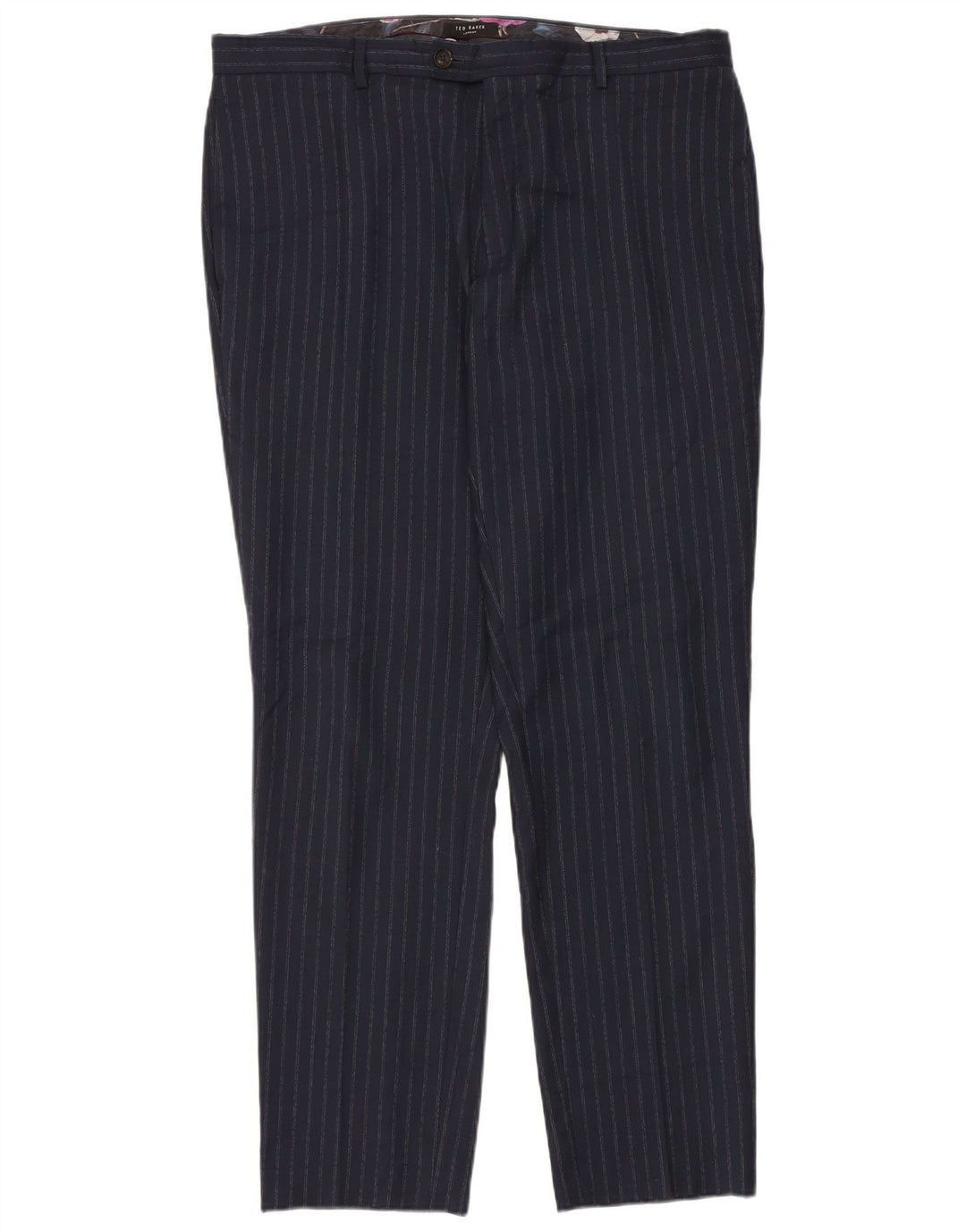 Ted Baker Herre tilspidsede jakkesætsbukser W40 L34 Marineblå nålestribet polyester