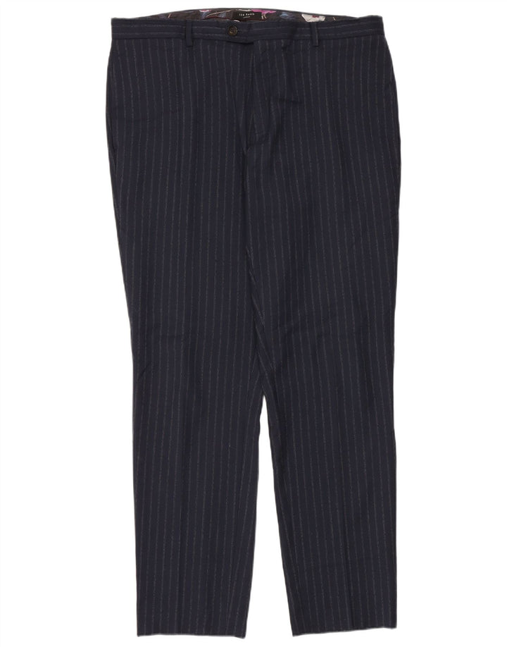 Ted Baker Herre tilspidsede jakkesætsbukser W40 L34 Marineblå nålestribet polyester
