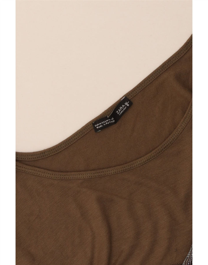 Zara Dame Grafisk Top Langærmet UK 14 Medium Brun