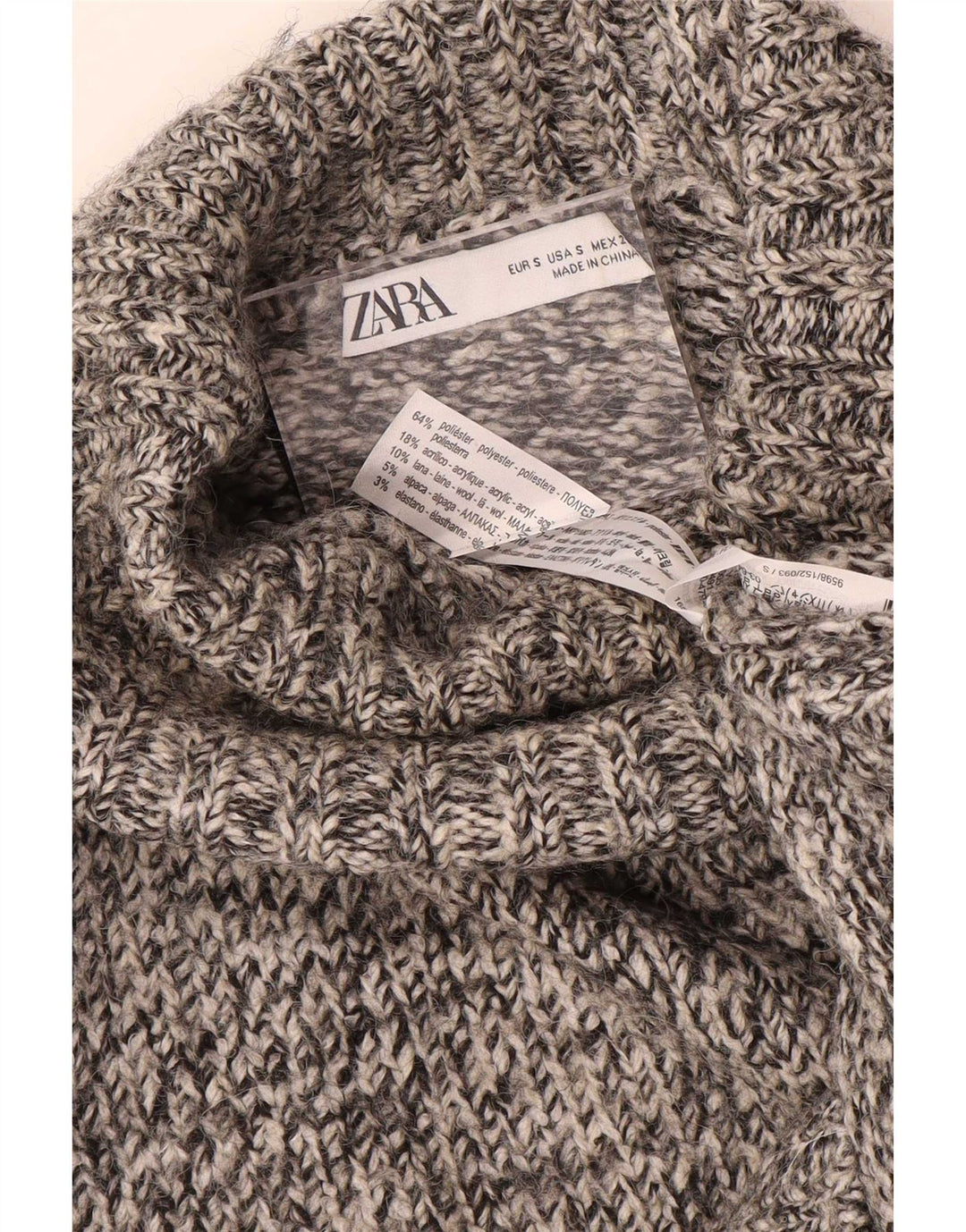 Zara Dame Oversized Roll Neck Jumper Sweater UK 10 Small Grey Flecked