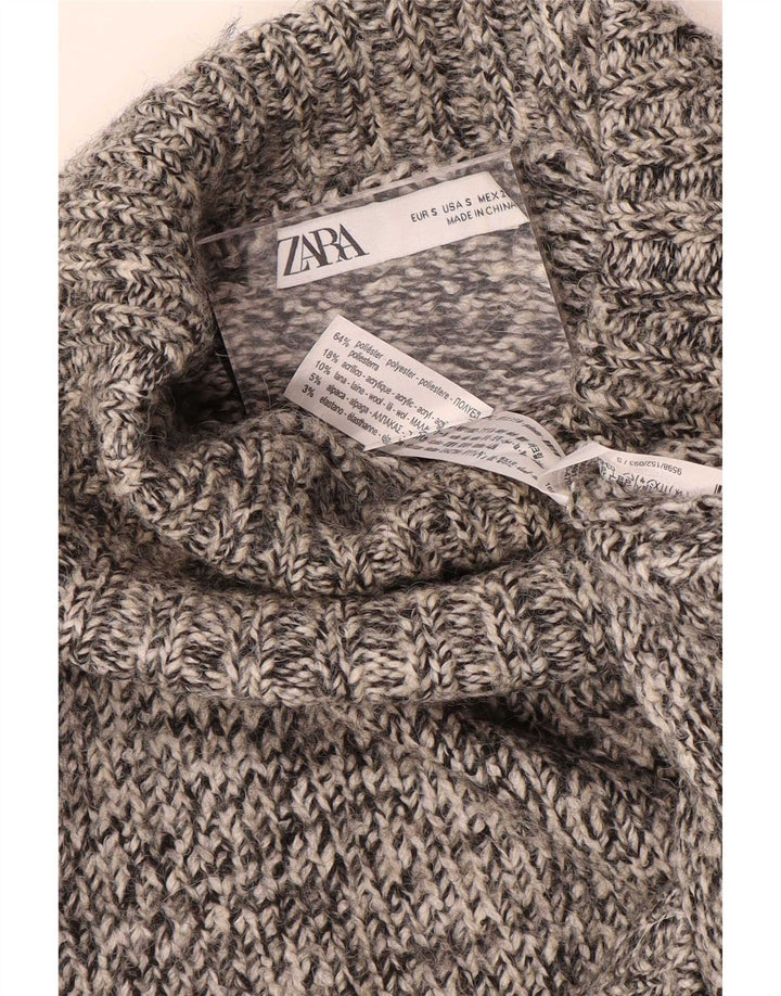 Zara Dame Oversized Roll Neck Jumper Sweater UK 10 Small Grey Flecked