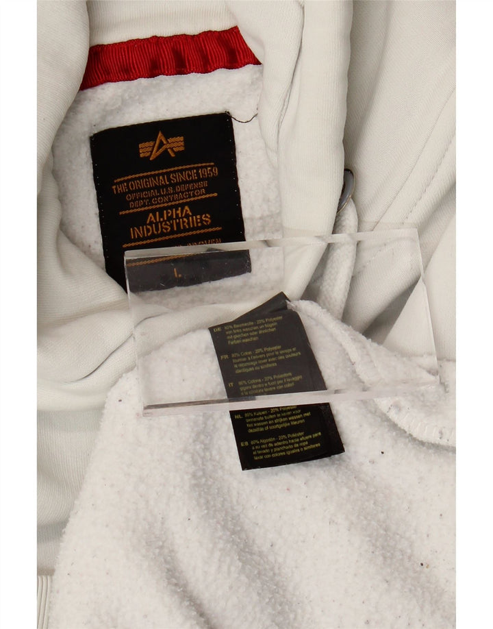 ALPHA INDUSTRIES Grafisk hættetrøje til mænd Stor hvid bomuld