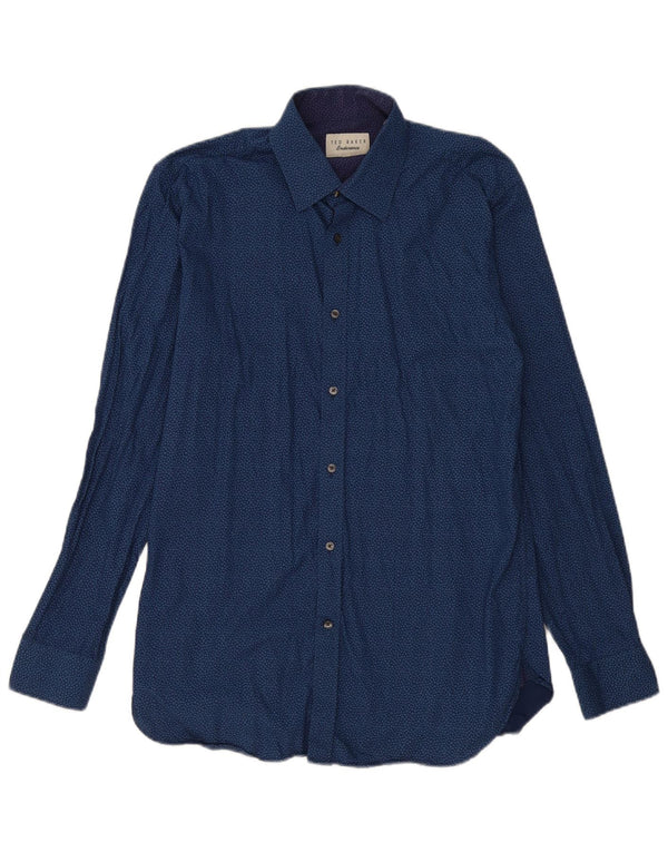 Ted Baker Herre abstrakt mønster skjorte størrelse 15 1/2 Medium Navy Blue