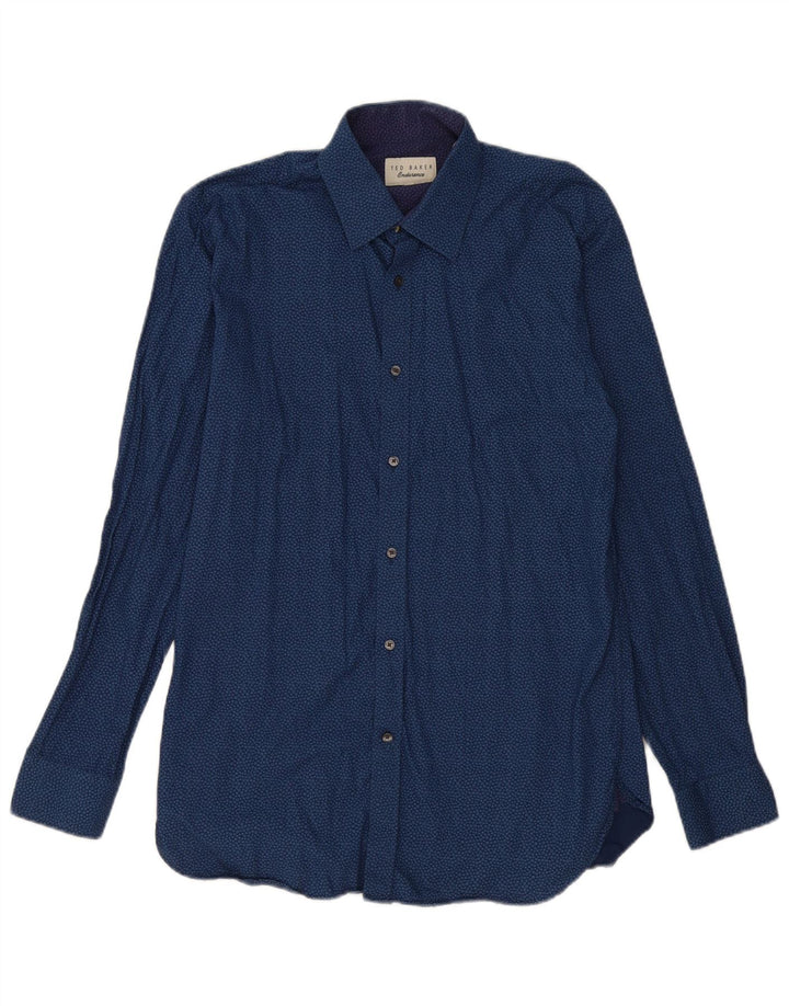 Ted Baker Herre abstrakt mønster skjorte størrelse 15 1/2 Medium Navy Blue