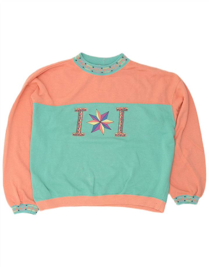 Playcrew Womens Grafisk Sweatshirt Jumper UK 16 Large Blue Colourblock