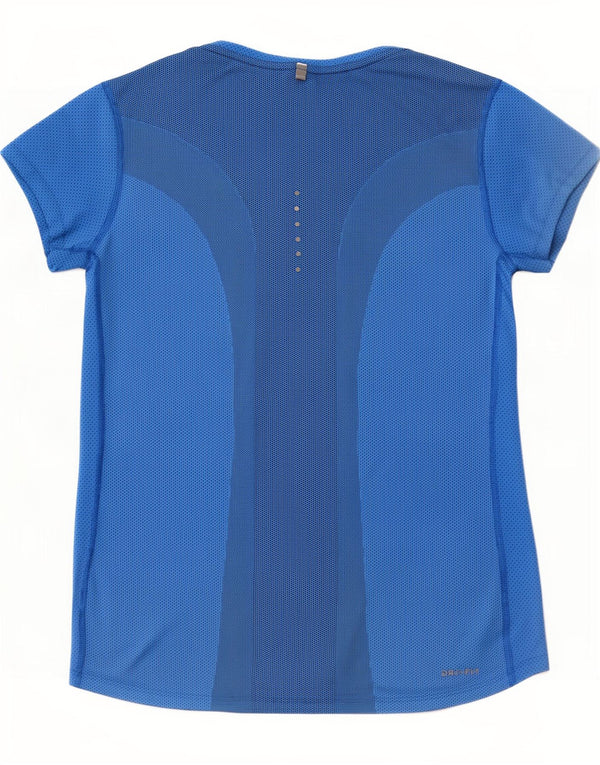 Nike Dame Dri Fit T-Shirt Top UK 12 Medium Blue Polyester