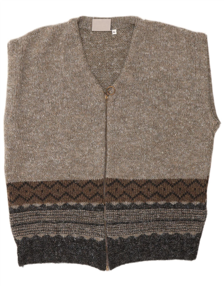 CONSENSO Herre ærmeløs cardigan sweater XL Brun Geometrisk