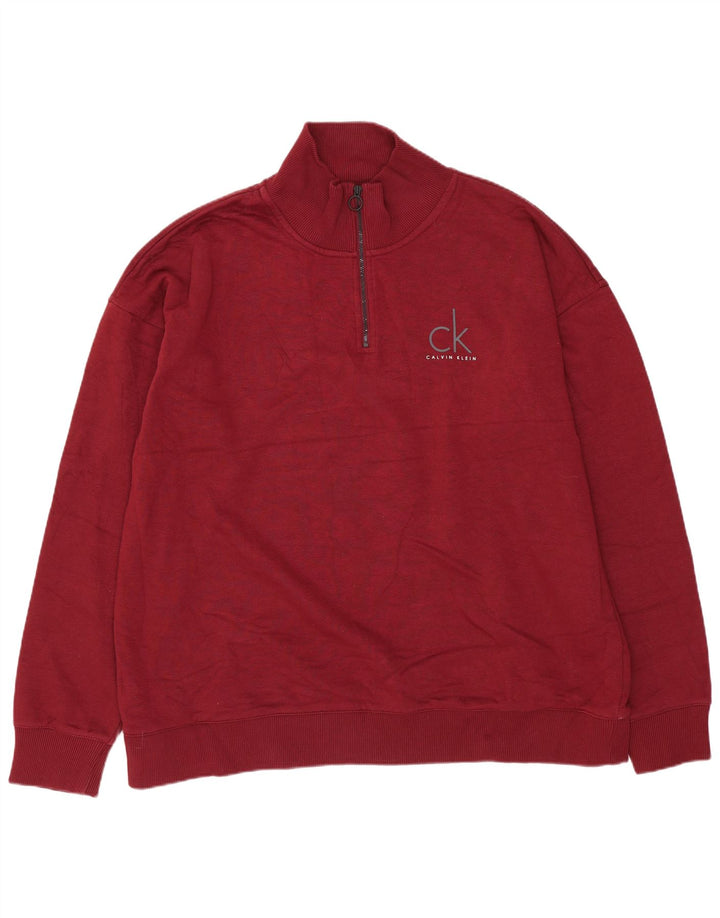 Calvin Klein Herre Zip Neck Sweatshirt Jumper Stor rødbrun bomuld