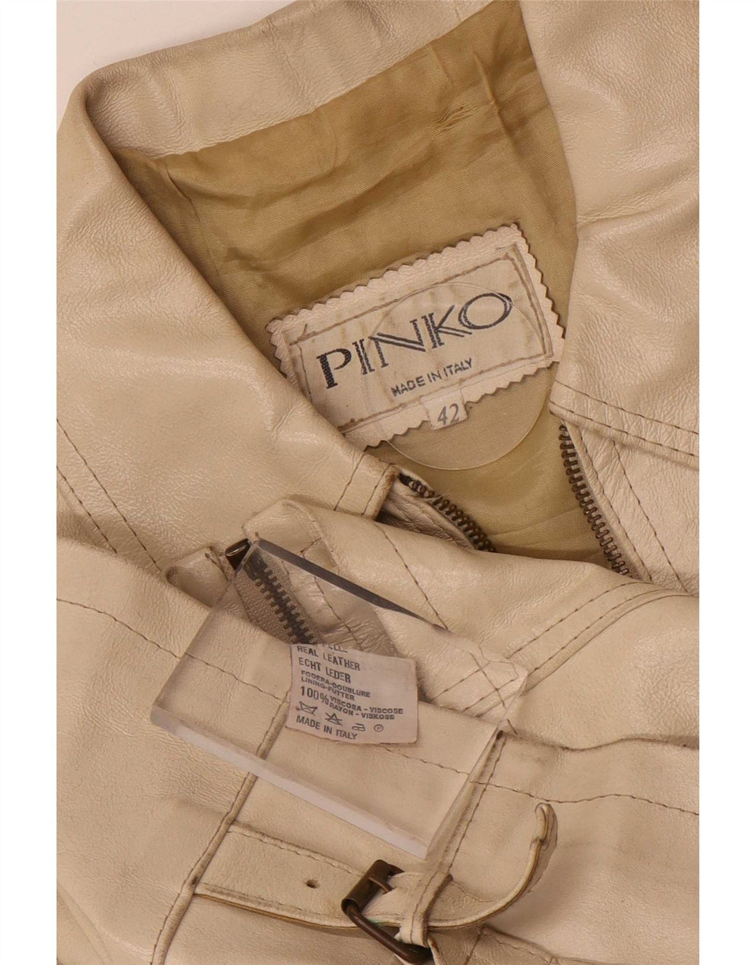 Pinko Dame Læderjakke IT 42 Medium Beige