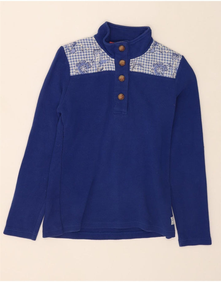 ORVIS Womens Button Neck Top Long Sleeve UK 10 Small Blue Floral Vintage Orvis and Second-Hand Orvis from Messina Hembry 