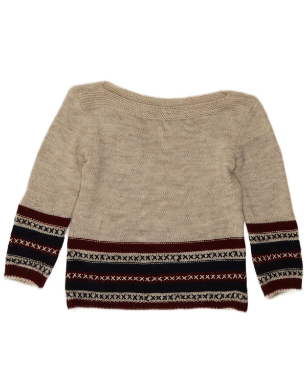 Vintage Dame Boat Neck Jumper Sweater UK 10 Small Beige Fair Isle