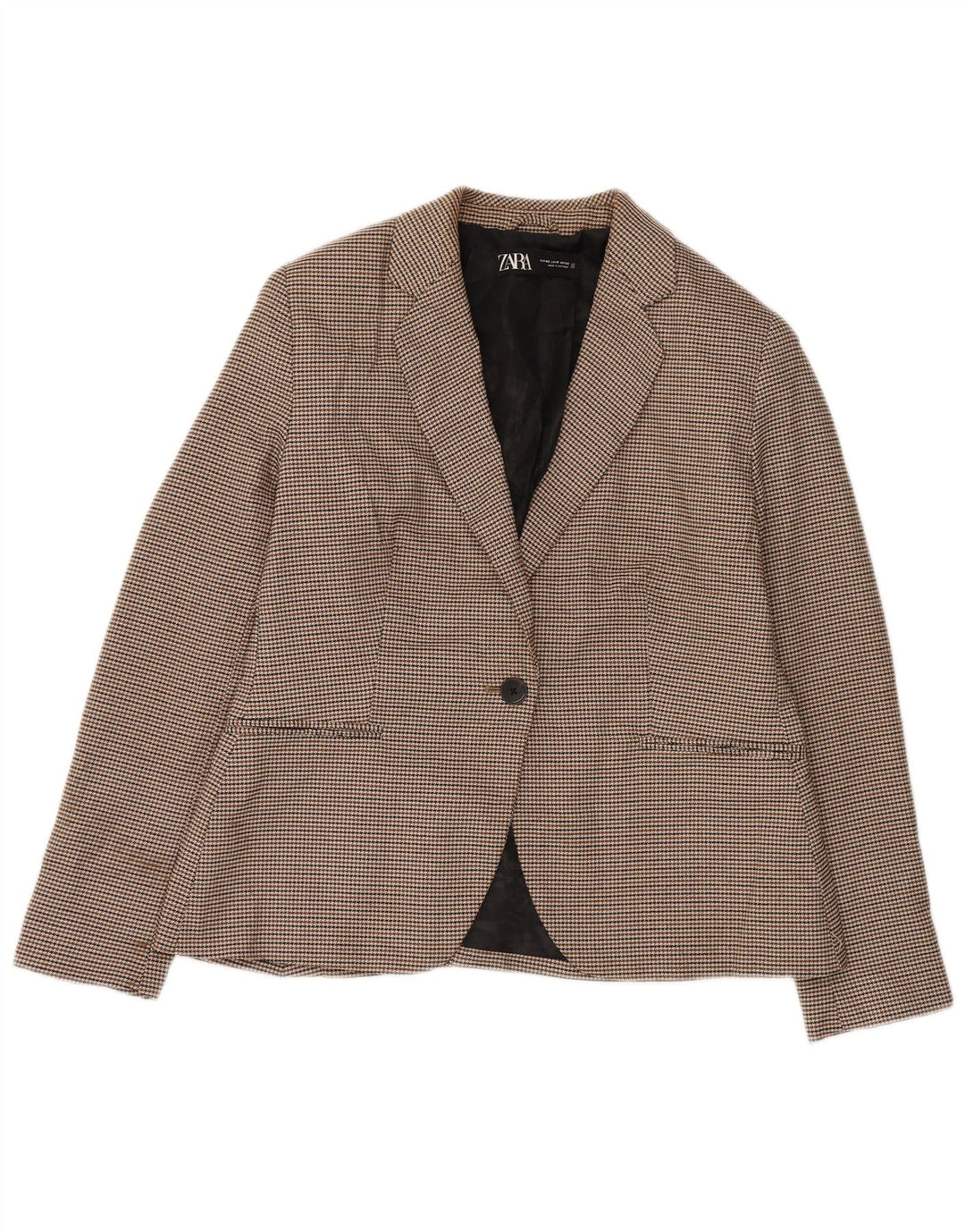 Zara Dame 1-knaps blazerjakke EU 42 Large Brown Houndstooth