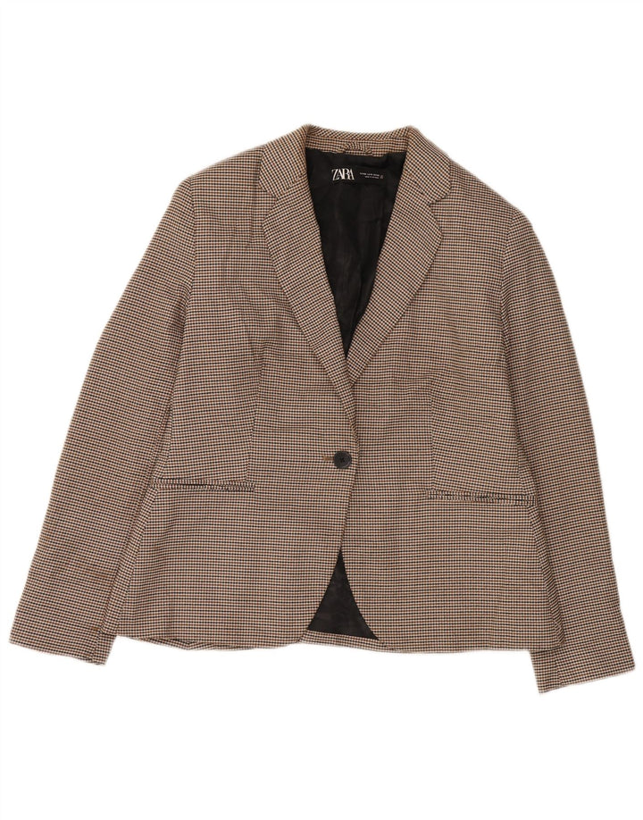 Zara Dame 1-knaps blazerjakke EU 42 Large Brown Houndstooth