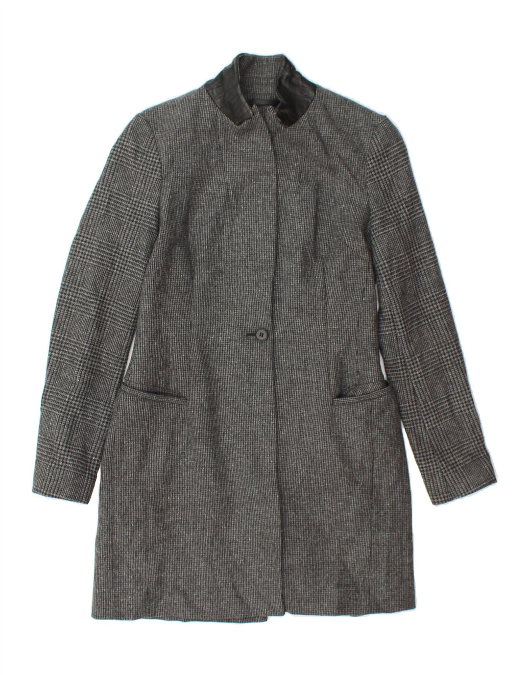 ALL SAINTS Womens Overcoat UK 6 XS Grey Houndstooth Virgin Wool Vintage All Saints and Second-Hand All Saints from Messina Hembry 