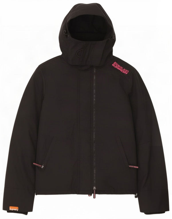 Superdry vindjakkejakke med hætte til kvinder UK 14 Medium Sort Nylon