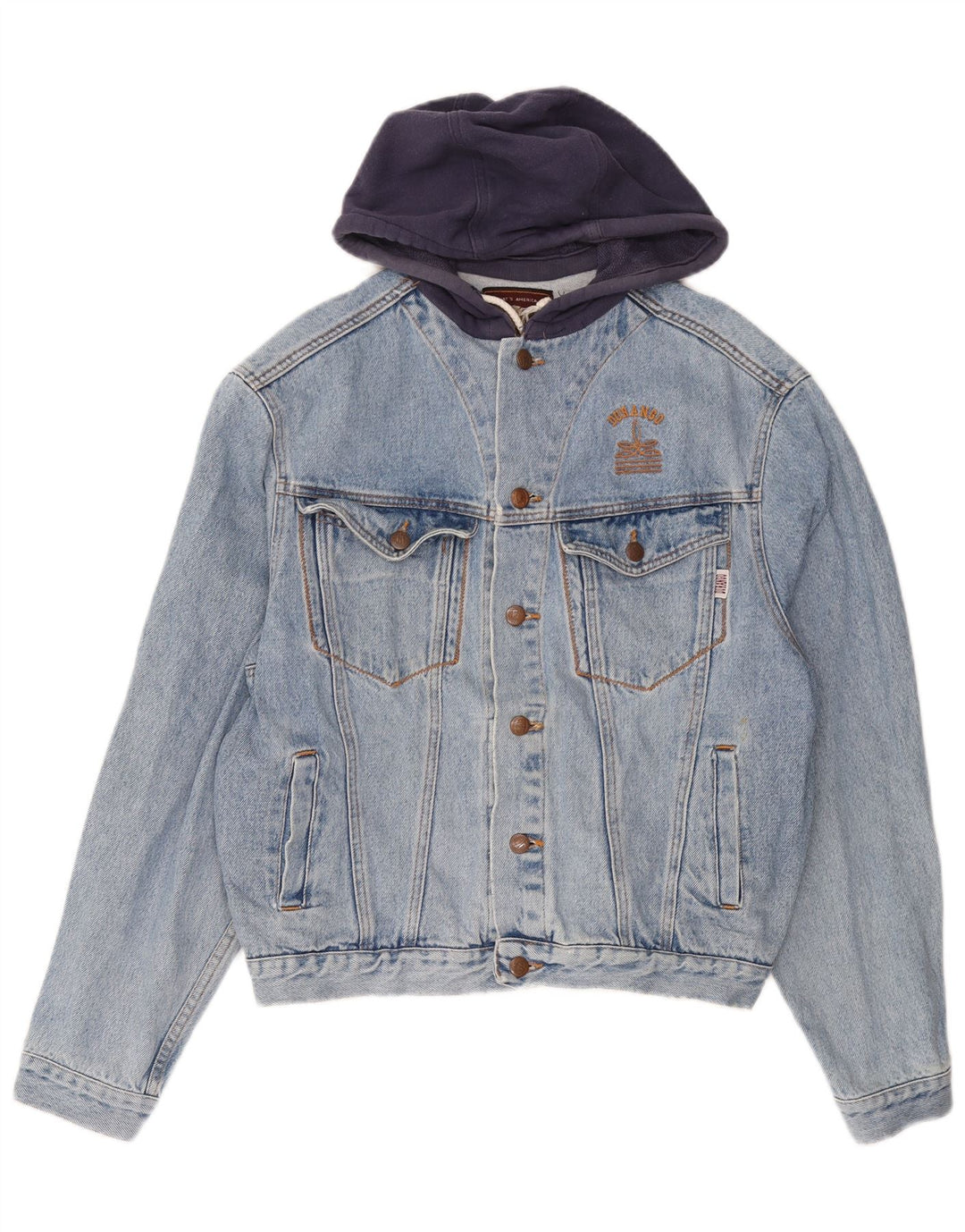 DURANGO Denimjakke med hætte til mænd UK 40 Large Blue Colourblock Bomuld