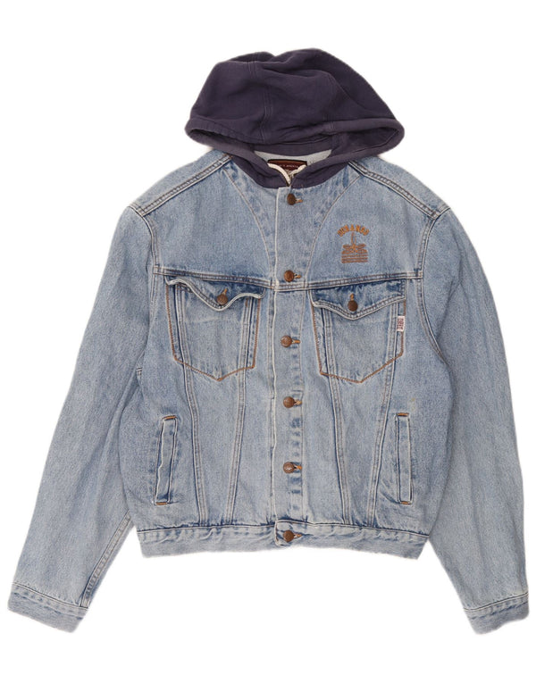 DURANGO Denimjakke med hætte til mænd UK 40 Large Blue Colourblock Bomuld