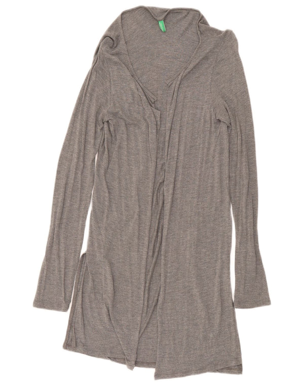 Benetton Womens Longline Open Cardigan Top UK 8 Small Grey Flecked