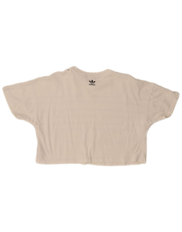 Adidas Womens Crop Oversized grafisk T-shirt top UK 8 Small White Bomuld