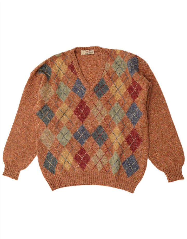 Donny & Max Herre V-hals sweater XL Brun Argyle/Diamond Virgin Wool