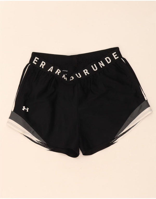 Under Armour Womens Heat Gear Sports Shorts UK 10 Small Black Colourblock