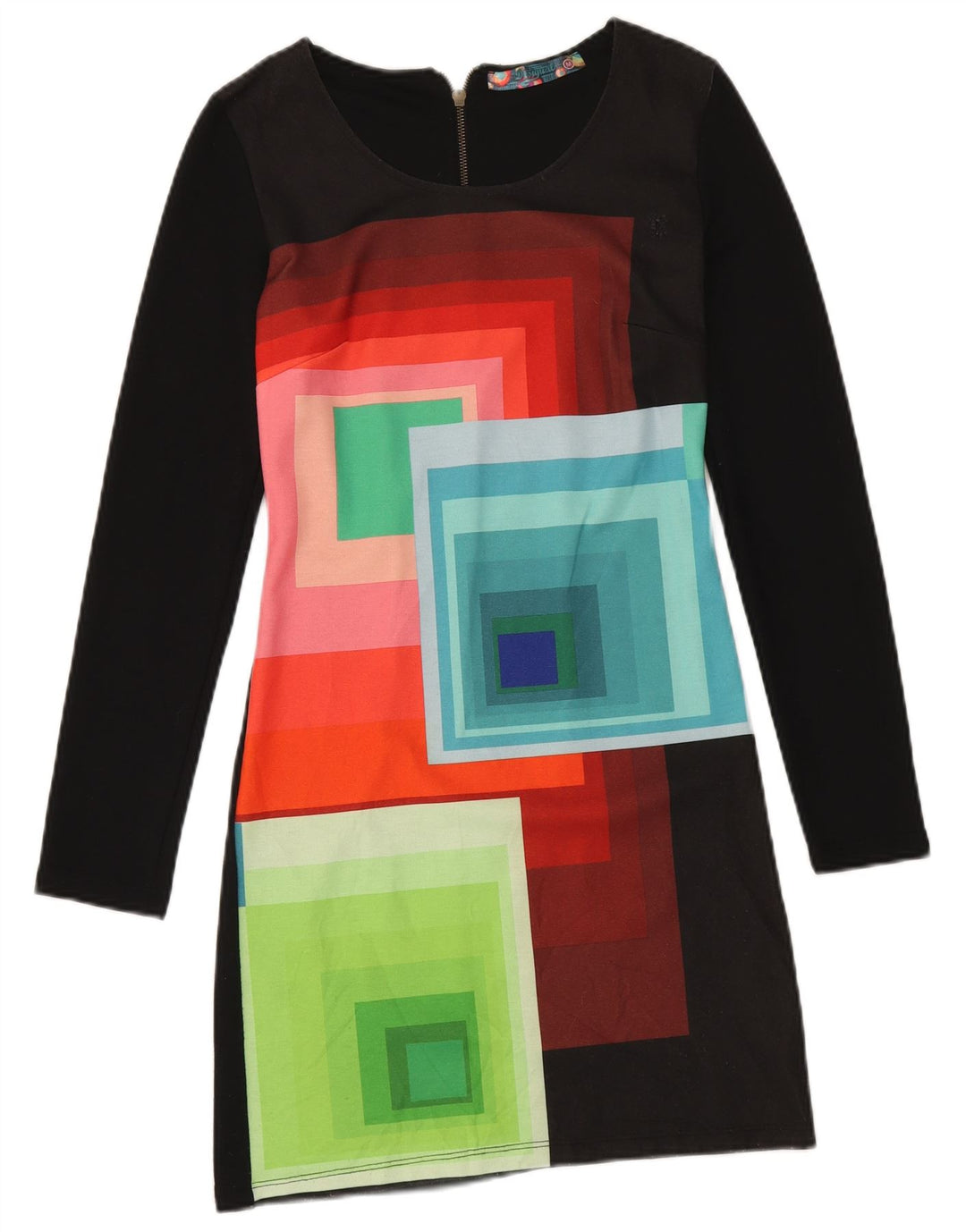 Desigual Womens Basic Dress UK 12 Medium Sort Geometrisk Polyester