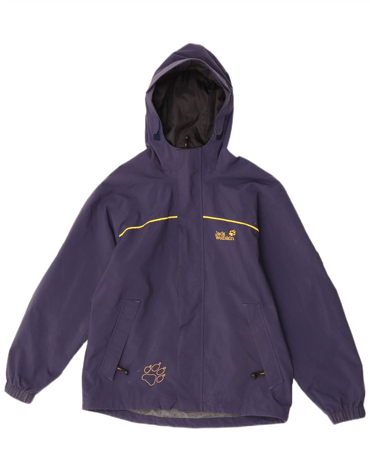 Jack Wolfskin drenge grafisk hætte regnjakke 12-13 år marineblå
