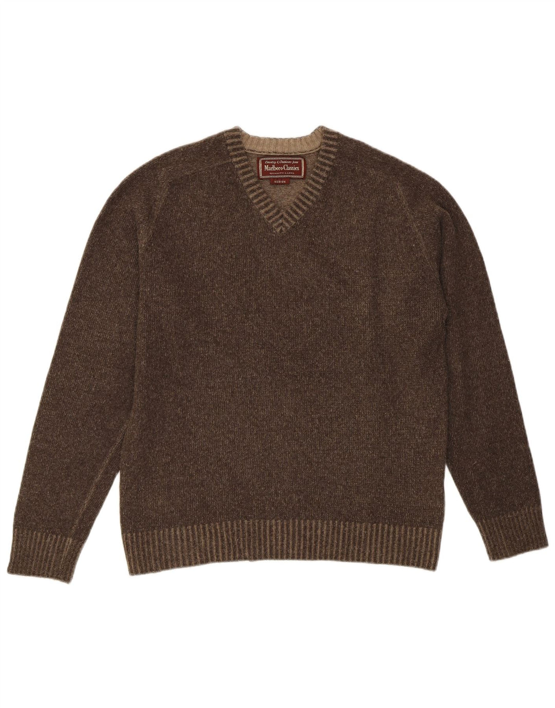 Marlboro Classics Dame V-hals sweater UK 14 Medium Brun Uld