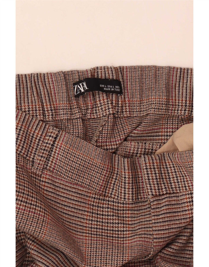 Zara Straight Cropped Bukser Large W30 L24 Brown Houndstooth
