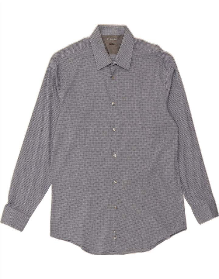 CALVIN KLEIN Mens Abstract Pattern Slim Fit Shirt Size 16 Large Blue Vintage Calvin Klein and Second-Hand Calvin Klein from Messina Hembry 