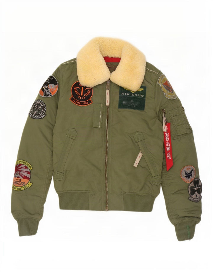Alpha Industries Graphic Bomber Jacket til kvinder UK 6 XS Grøn Nylon