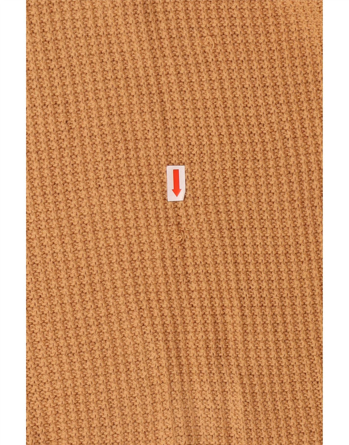 VINTAGE Dame V-hals sweater UK 10 Lille Brun Geometrisk