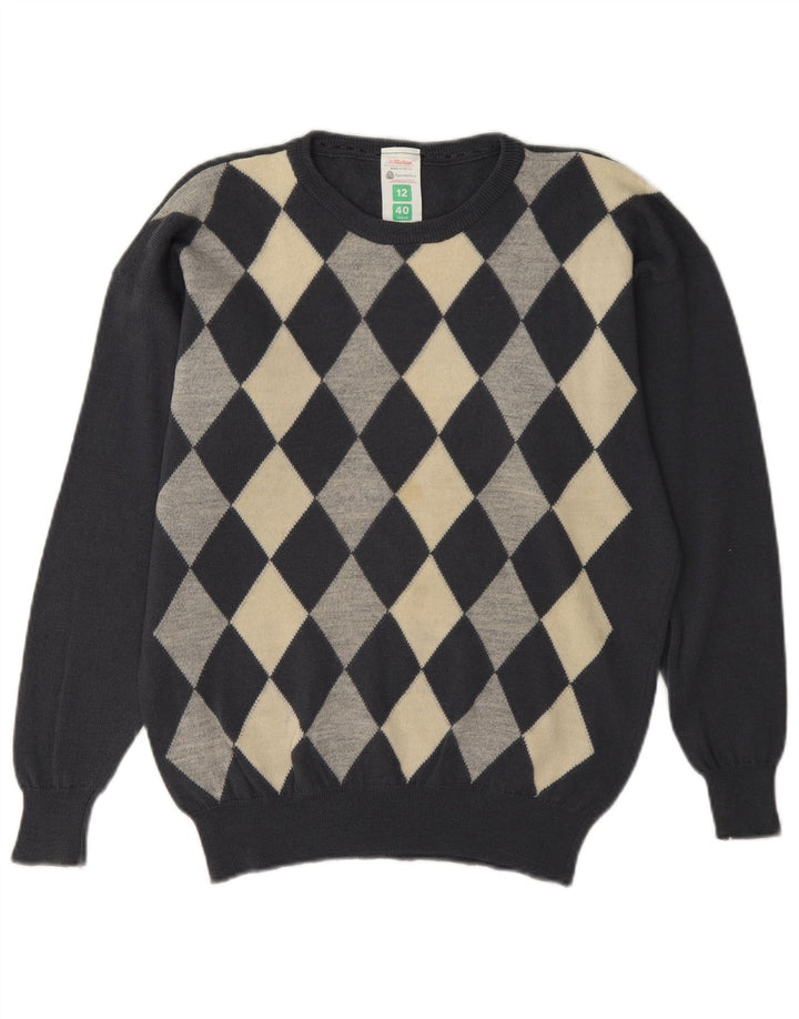 St Michael Dame Boat Neck Jumper Sweater UK 12 Medium Grey Argyle/Diamond
