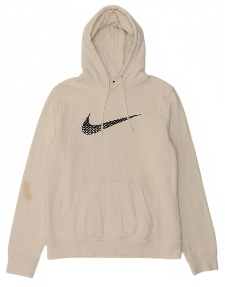 NIKE Mens Graphic Hoodie Jumper Medium White Cotton