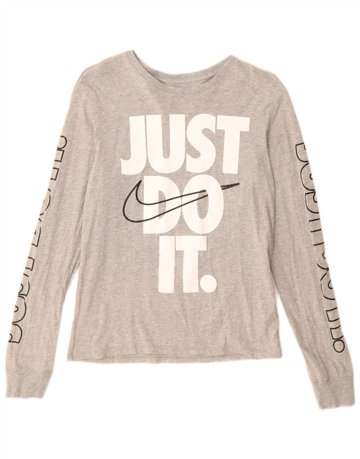 Nike Dame Athletic Cut Grafisk Top Langærmet UK 10 Small Grå Flecked