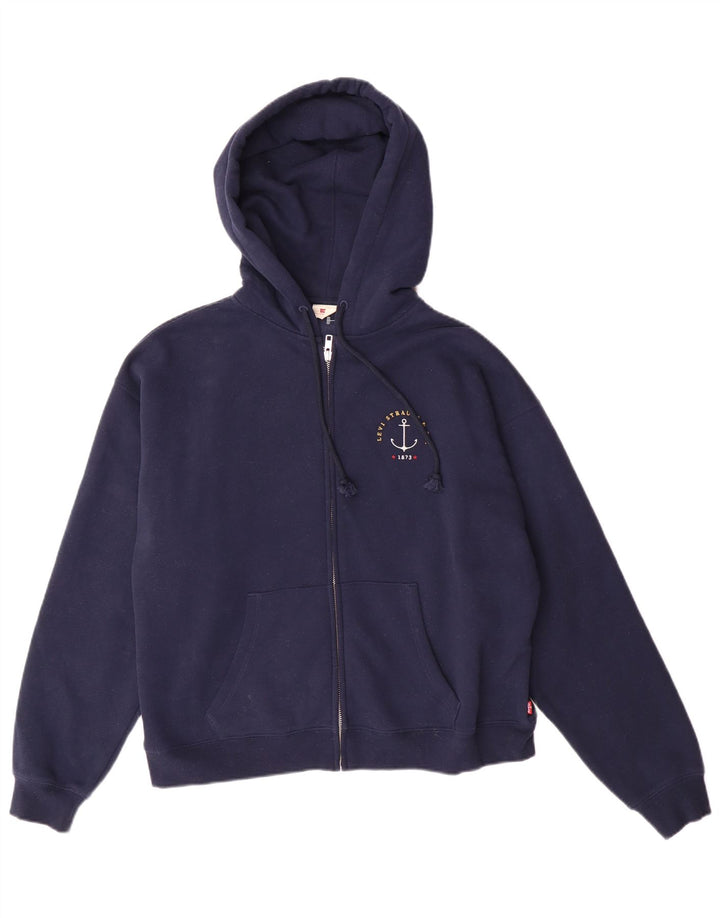 LEVI'S Dame Oversized grafisk hættetrøje Sweater med lynlås UK 10 Small Navy Blue