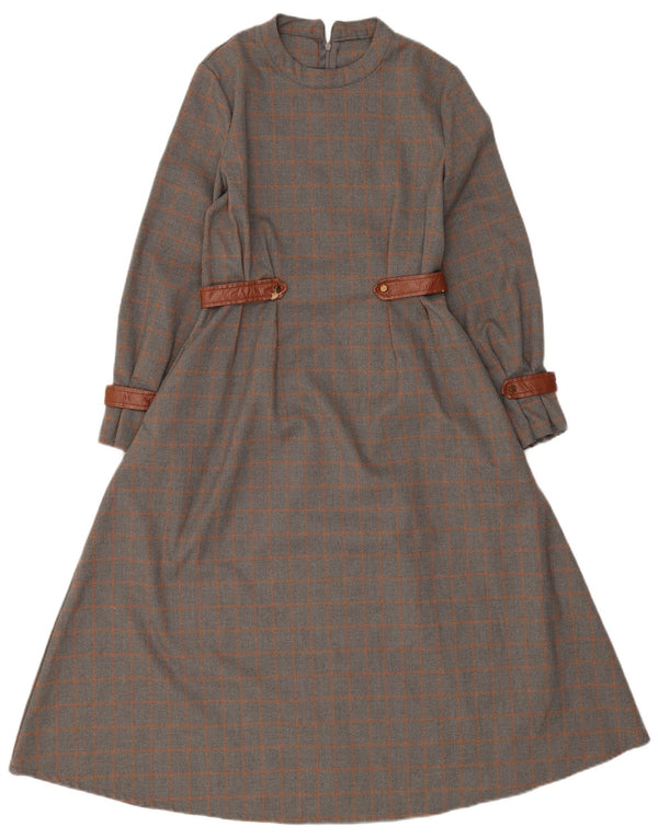 Vintage Dame Langærmet Maxi Kjole UK 10 Small Grey Check
