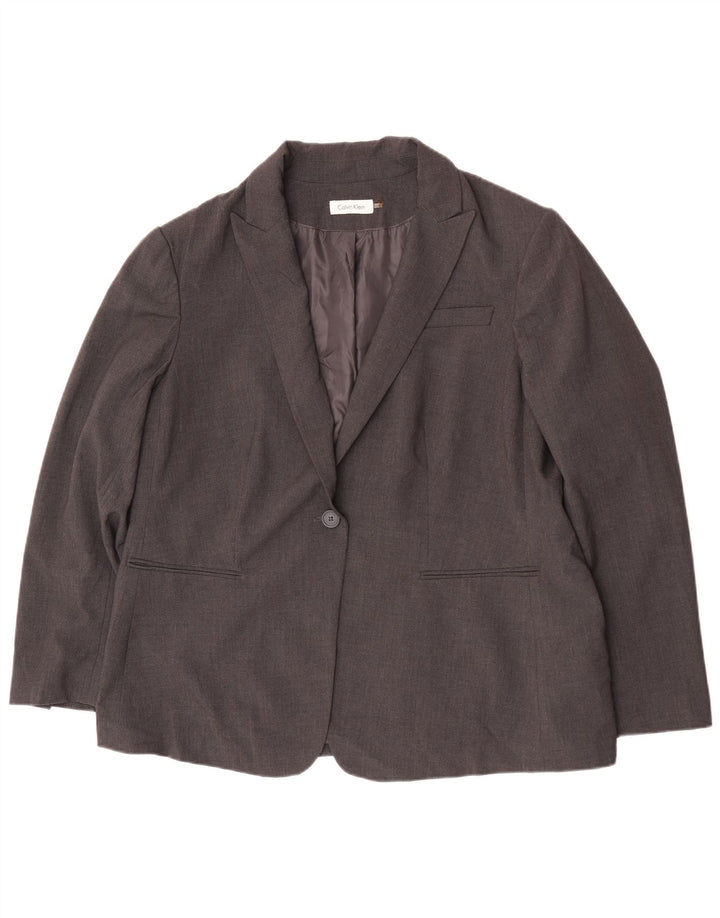 Calvin Klein Dame 1 Knap Blazer Jakke UK 20 2XL Grå Polyester