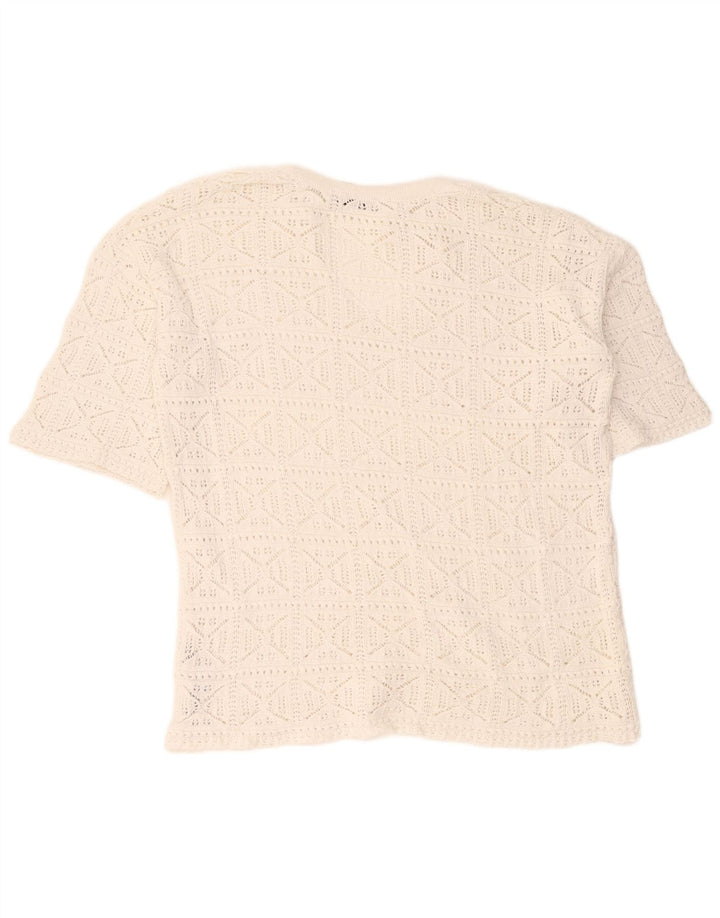 Zara Oversized hæklet bluse Top UK 10 Small White Bomuld