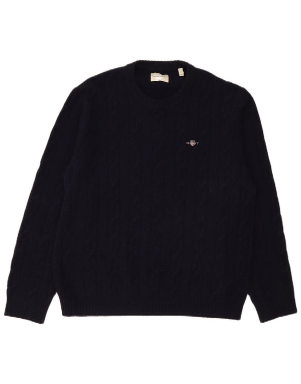 Gant Herre sweater med rund hals XL marineblå lammeuld