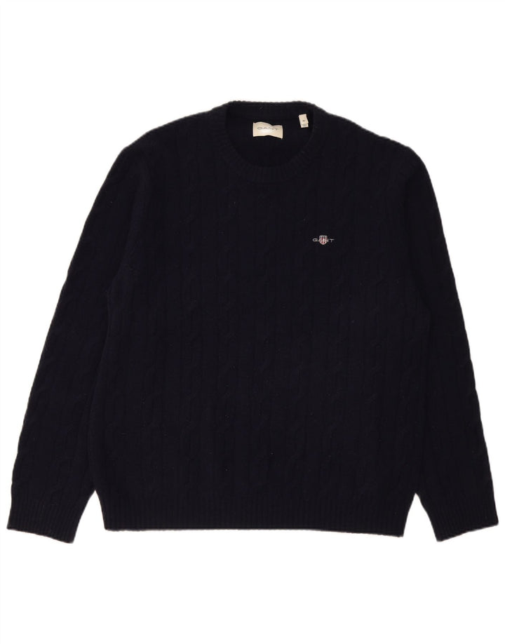 Gant Herre sweater med rund hals XL marineblå lammeuld