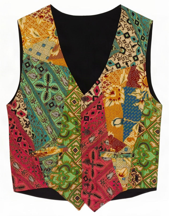 Vintage herrevest Lille flerfarvet patchwork