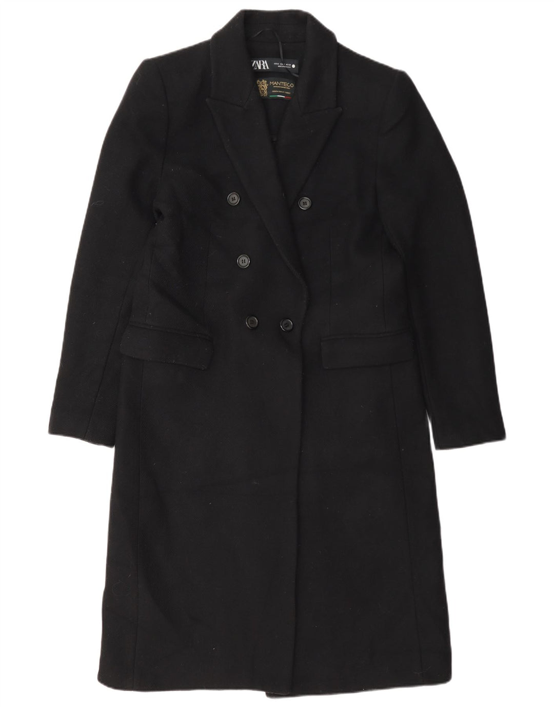 Zara Dobbeltradet Frakke UK 14 Medium Sort Polyester