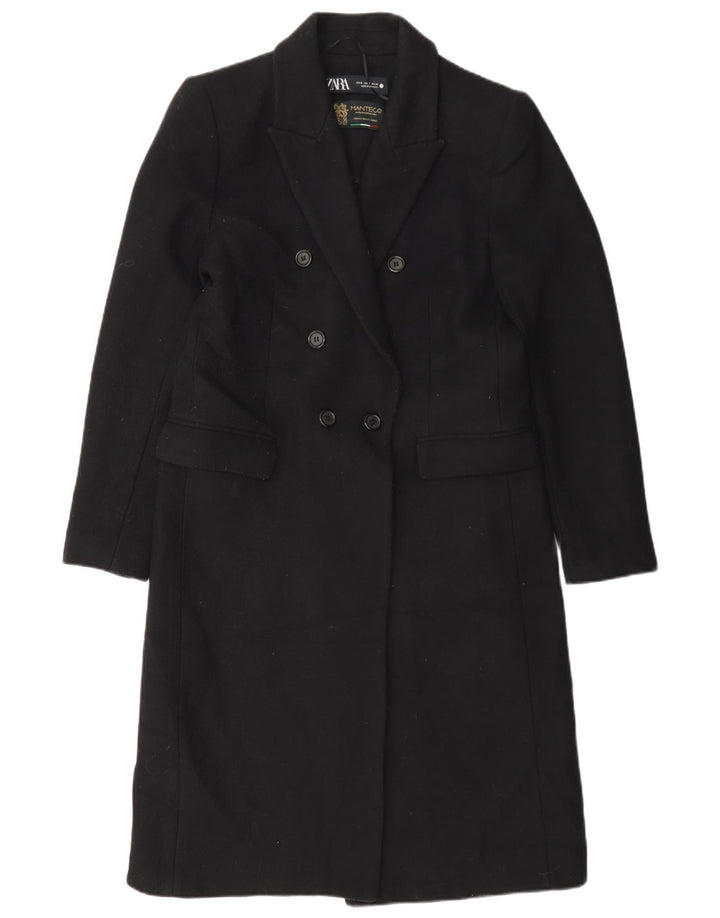 Zara Dobbeltradet Frakke UK 14 Medium Sort Polyester