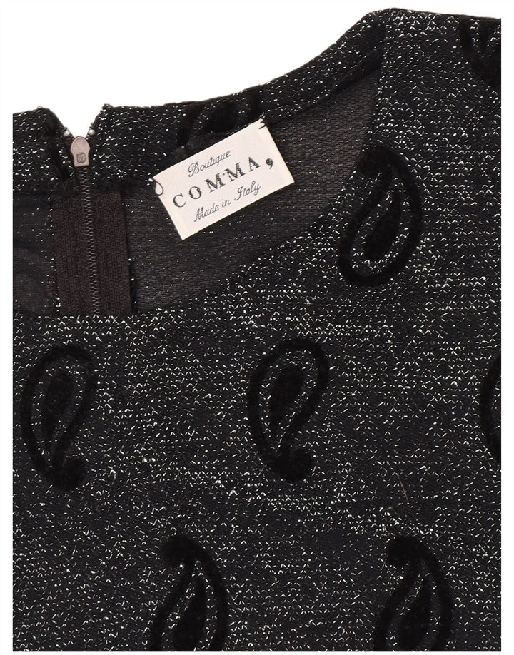 Komma, Dame Crop Bluse Top UK 16 Large Black Paisley