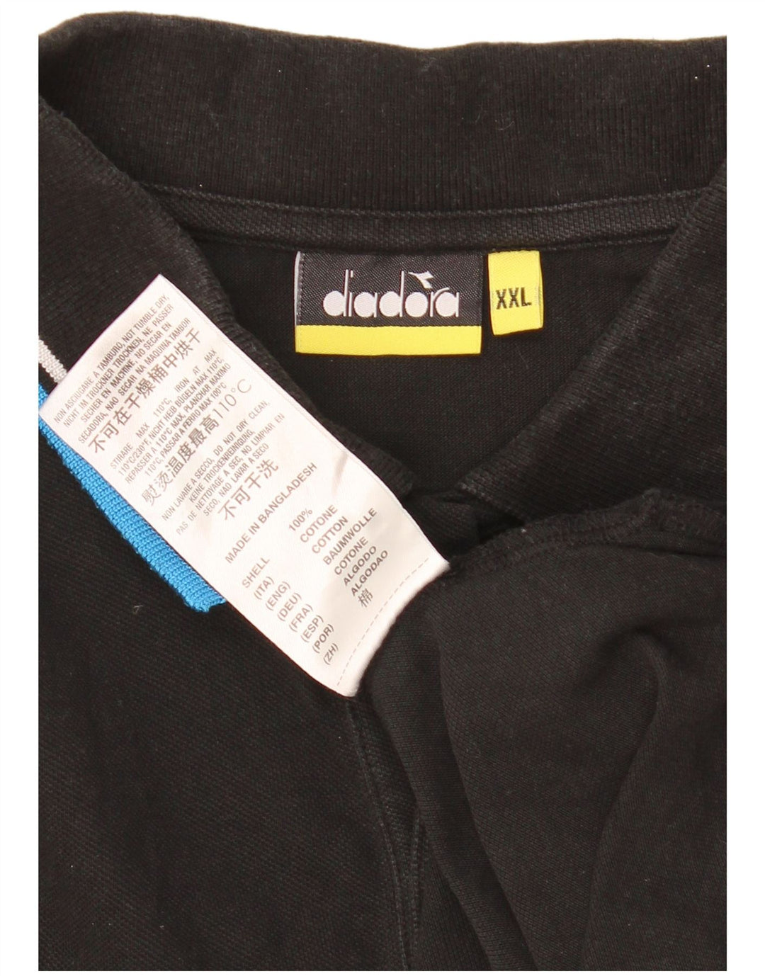 DIADORA Mens Polo Shirt 2XL Black Cotton